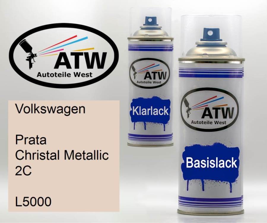 Volkswagen, Prata Christal Metallic 2C, L5000: 400ml Sprühdose + 400ml Klarlack - Set, von ATW Autoteile West.